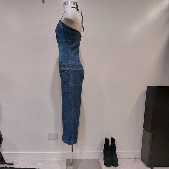 💋1970's BOHO CHIC💋 Capri Sanded Capri Denim Jumpsuit in Blue - Picture 7 of 12